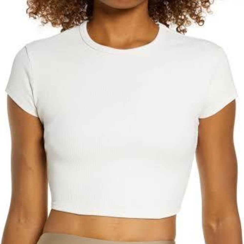 ALO Yoga White Cream Ribbed Crop Top Size Medium